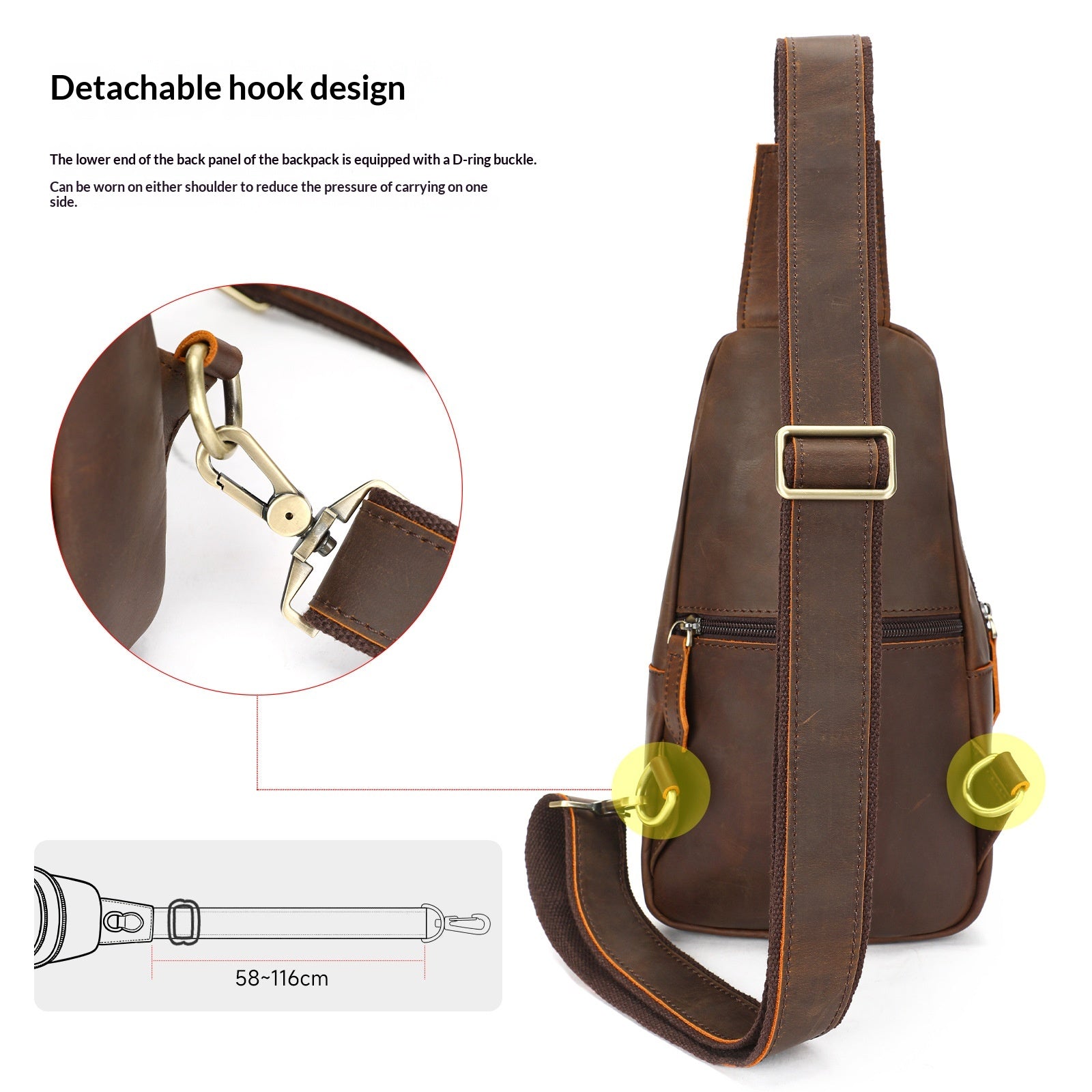Multifonctionnel poitrine extérieure Casual Crossbody Vintage Crazy Horse Sac à épaule en cuir