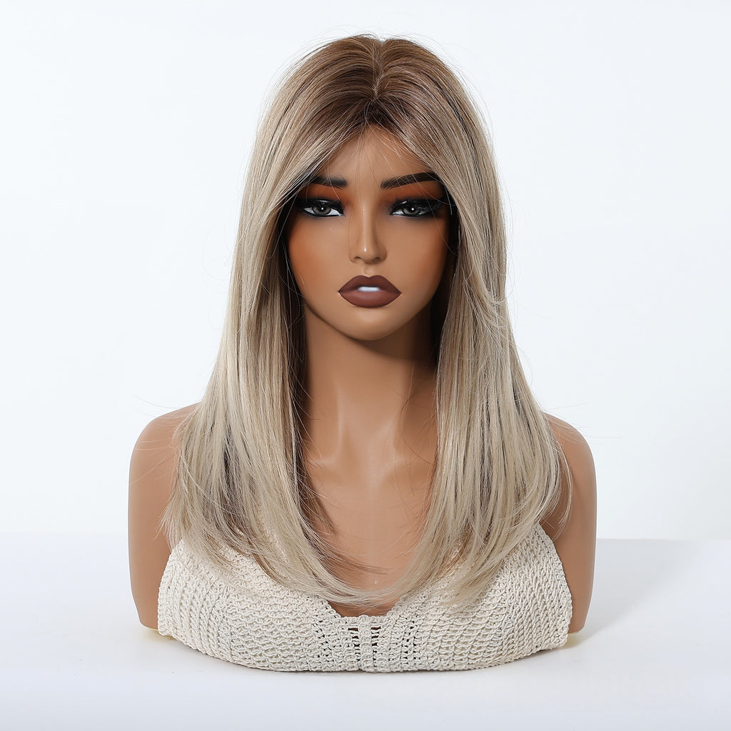 Gradient Or Perruque Femme Pleine Tête Longueur moyenne