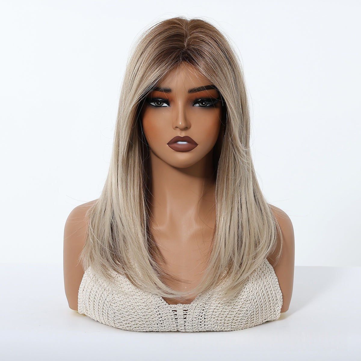 Gradient Or Perruque Femme Pleine Tête Longueur moyenne