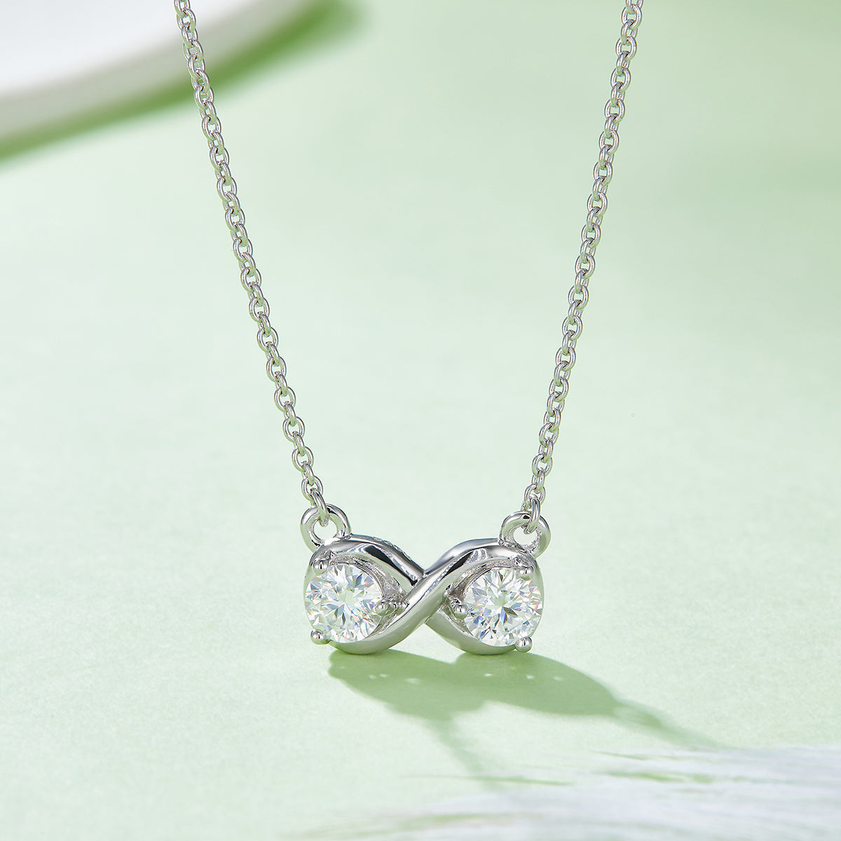3.1g S925 Argent Sterling 1CT Collier infini en mousse 45cm 2 pendentif en pierre avec GRA