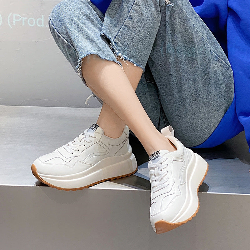 Women's Fashion Cattlehide Leather Casual Sports Shoes White