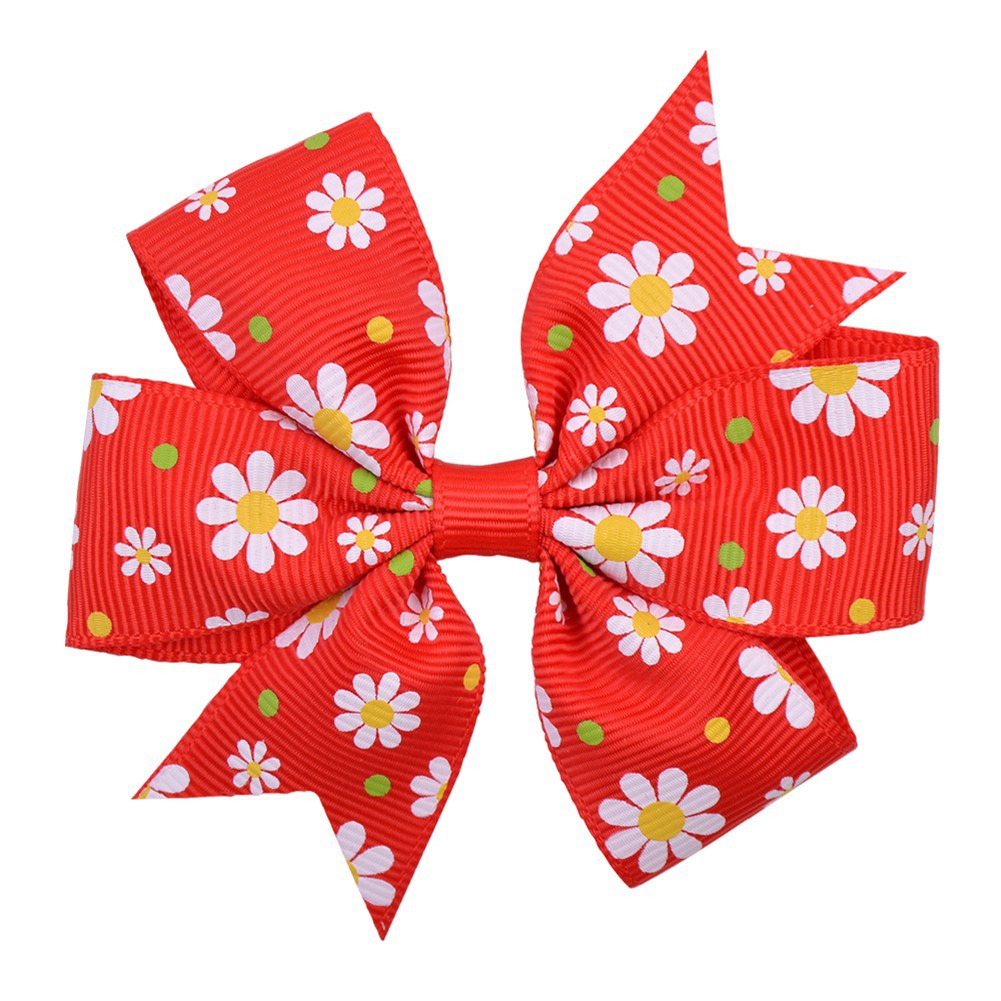 Imprimé Daisy Sunflower Dotted Rib with Fishtail Bow Baby Hair Clip