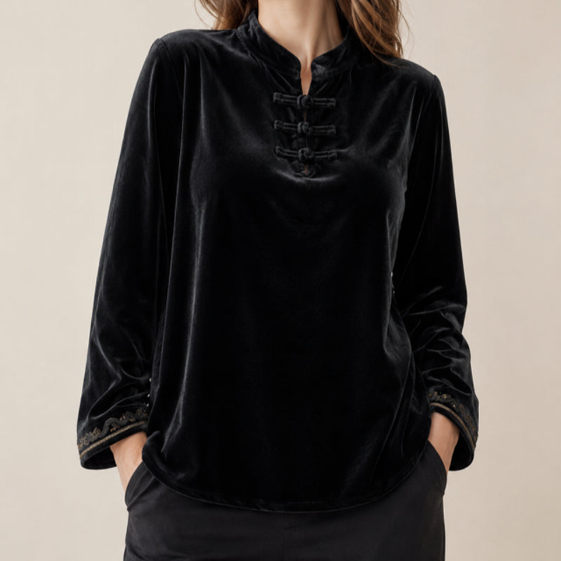 Sexy long-sleeved velvet top