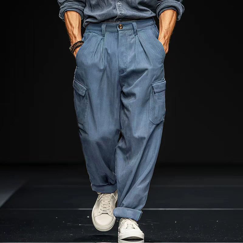 Hommes Relaxed-fit Retro Straight-leg pantalons occasionnels avec plusieurs poches