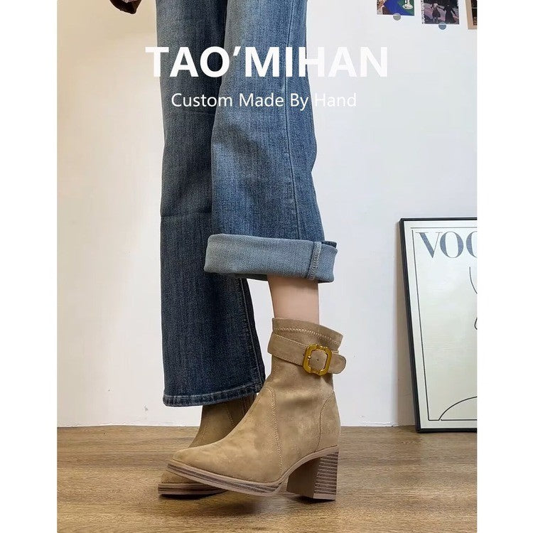 Bottes d'orteil carrées à talons hauts pour femmes