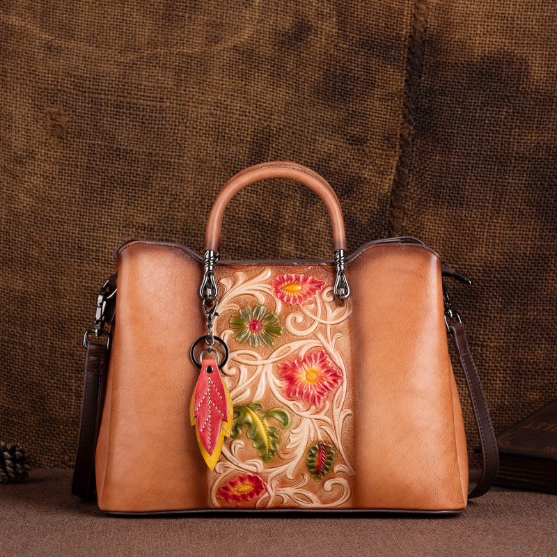 Retro cuir véritable emboîté Détresse Simple Grand Sac à Tote de Capacité