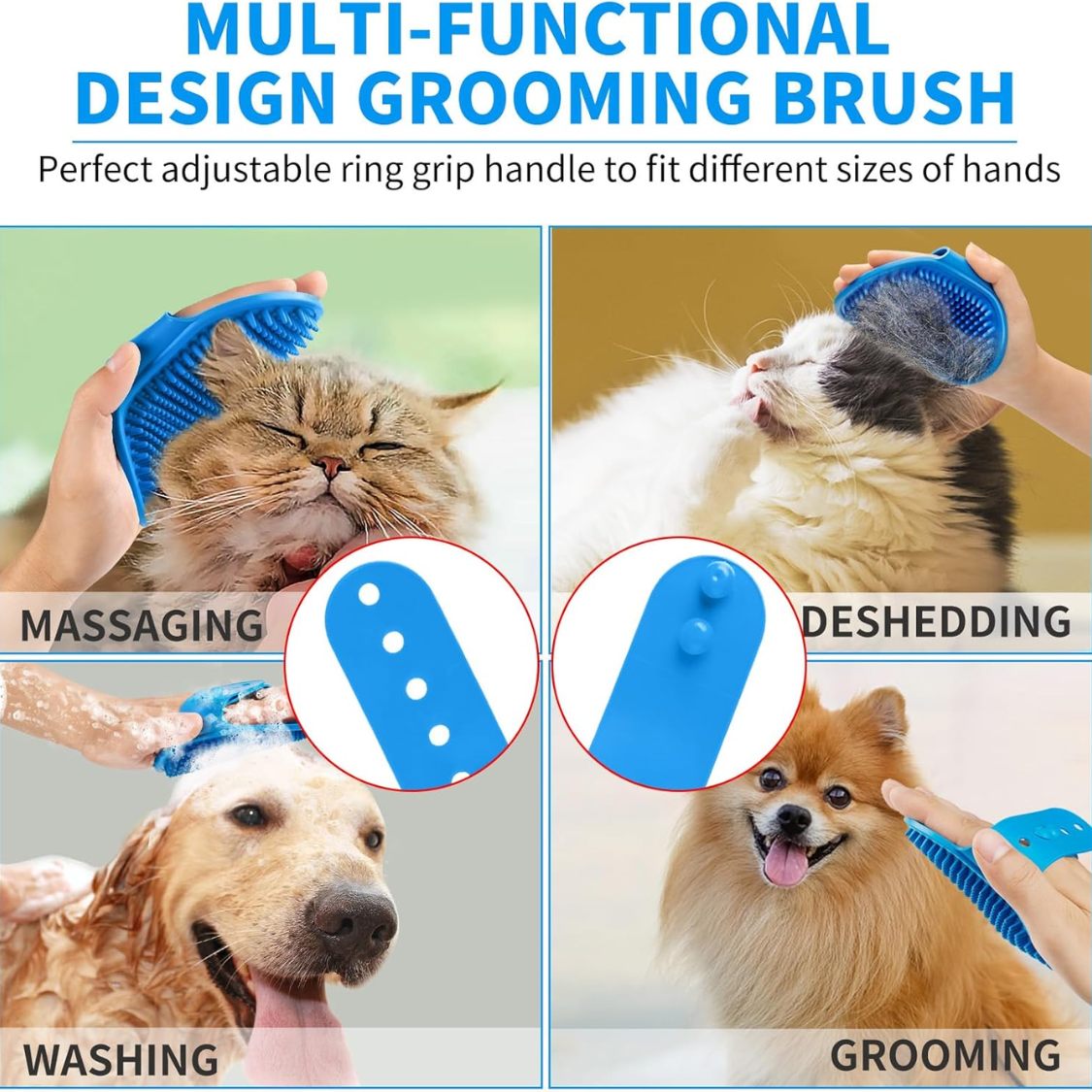 6PCS brosse de bain de chien brosse de dents chien réglable poignée Shampooing brossecrubber pour court long