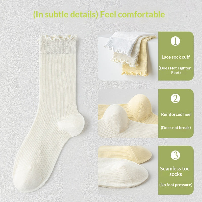 Femmes Chaussettes Solide Couleur Mid-calf Longueur Été Style mince Coton pur