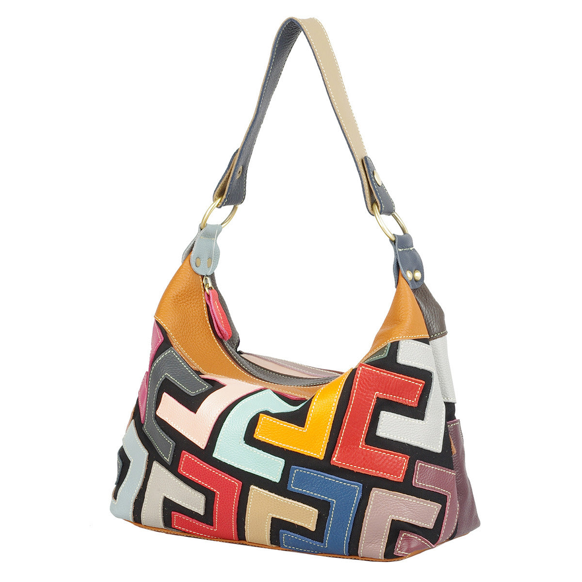 Sac à épaule de style ethnique féminin avec blocage de couleur aléatoire