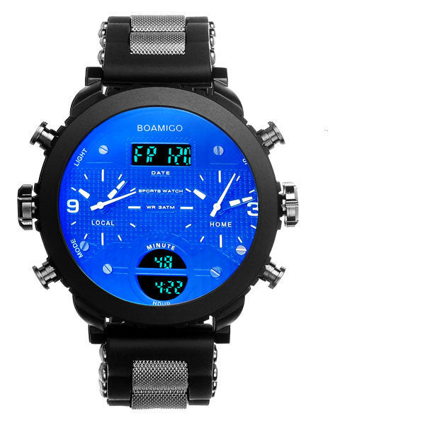 Montre électronique à quartz montre à double affichage 3 fuseaux horaires montre étanche
