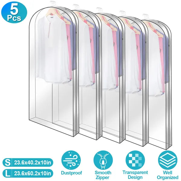 5 Pack Hanging Garment Bag Waterproof Dustproof Hanging Clothes Storage Bag Cl