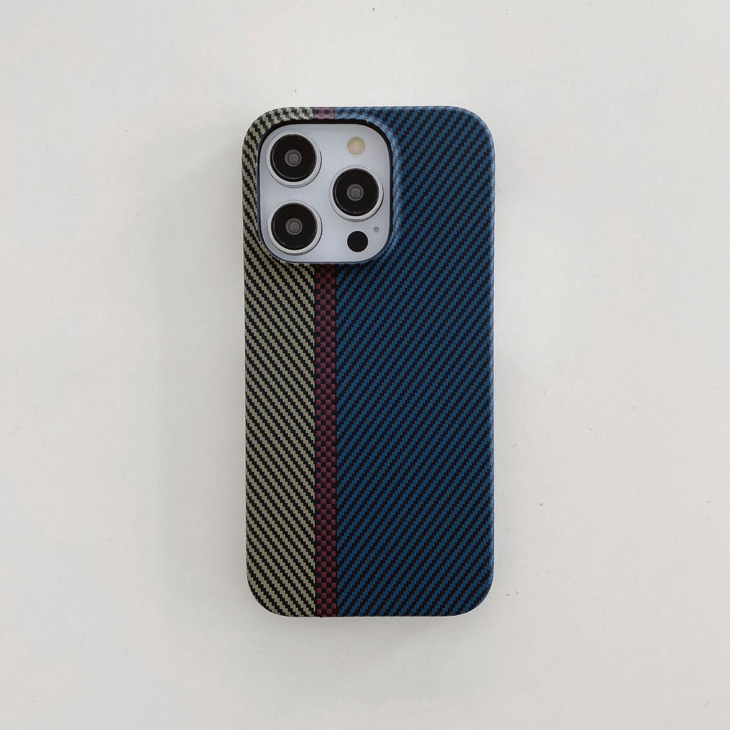 Coque rigide rayée de piste Tide demi-paquet Carbon Fiber Phone Shell