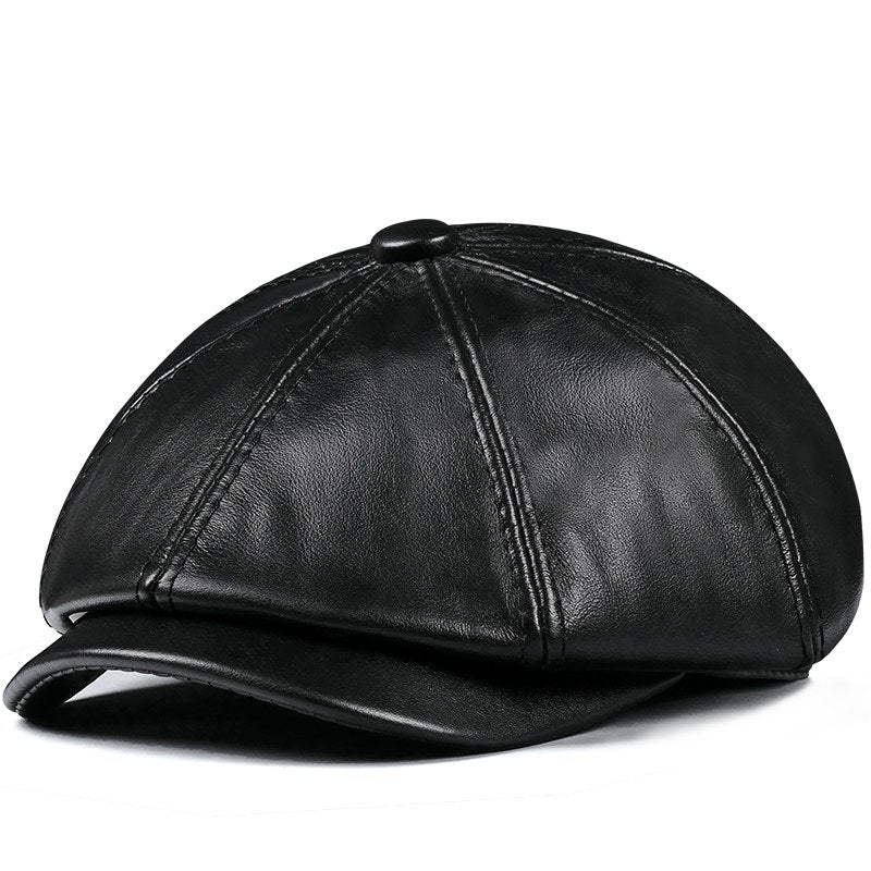 Casquette octagonale en cuir de béret vintage homme