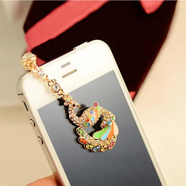 Pendentif en cristal coloré diamant Phoenix bouchon de poussière pour téléphone cellulaire 3.5mm Jack