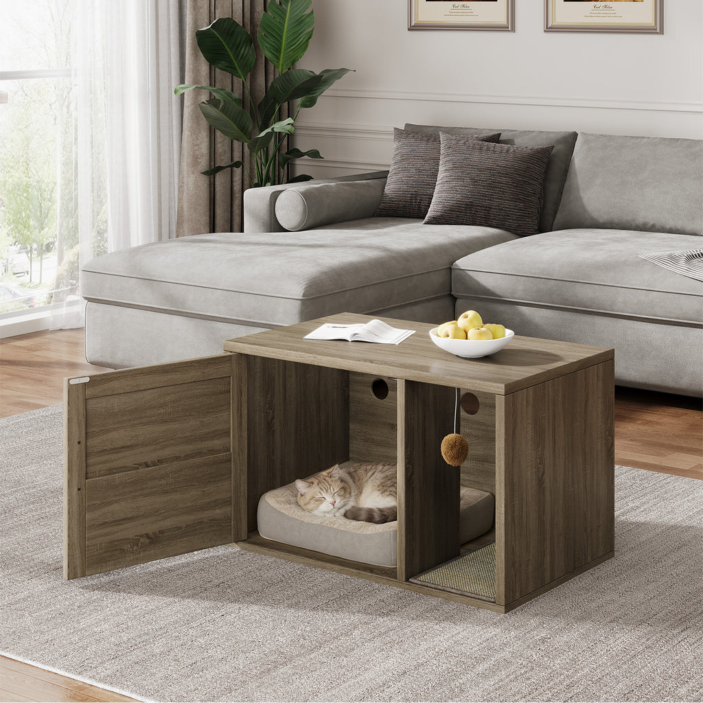 Boîte à litière Cat Enclosure Armoire de meubles Contrôle d'odeur avec étagère en bois