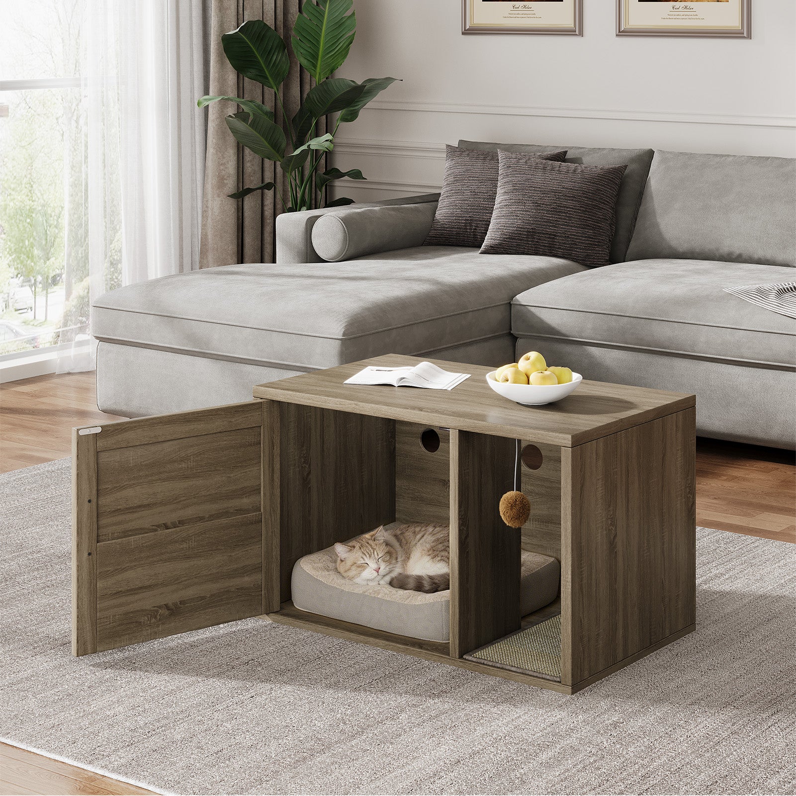Boîte à litière Cat Enclosure Armoire de meubles Contrôle d'odeur avec étagère en bois