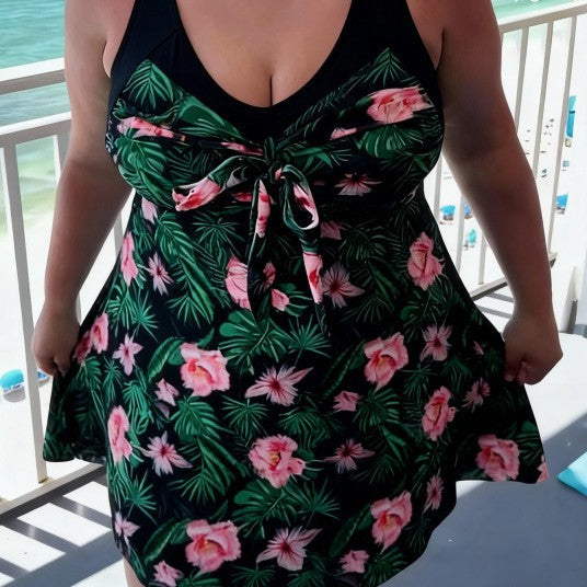 Bikini à deux pièces taille Boxer de style jupe imprimé Plus