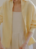 Veste de chemise haut de gamme en lin Jaune Cool-feel Top Old-Money Style Par Ma Zhi Yu
