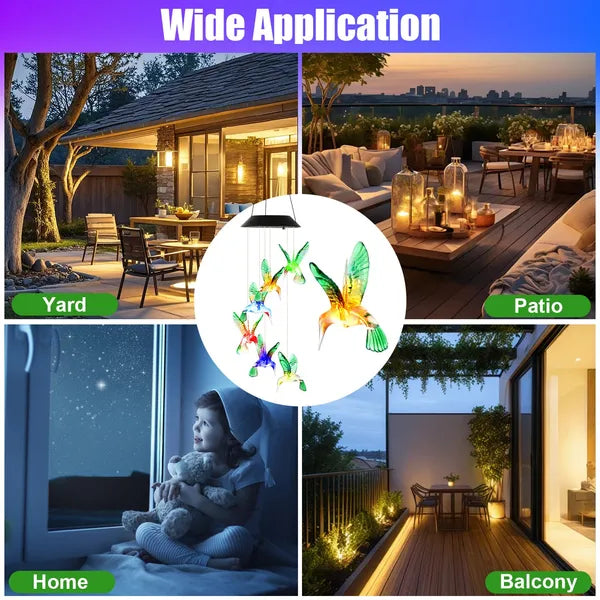 2PCS Colibri solaire vent Chimes avec changement de couleur LED lumières