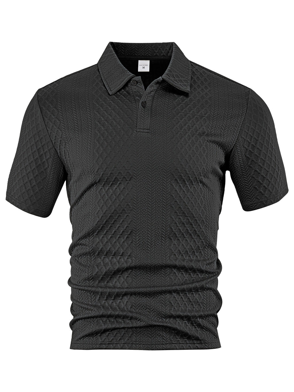 Men's Summer Thin Loose Respirant Solid Color Jacquard Tissu Lapel Short Sleeve Polo Shi