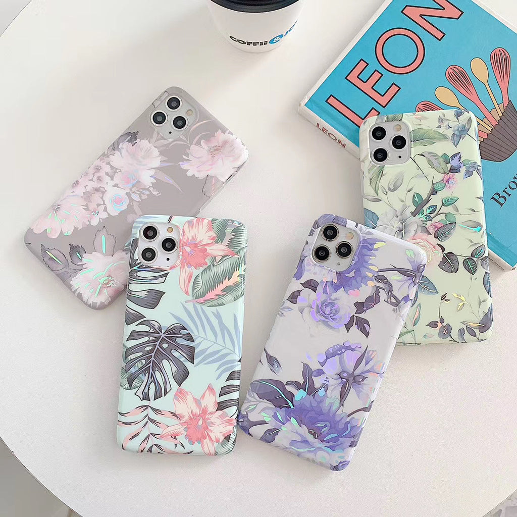 Étui de téléphone à fleurs laser électroplaçant