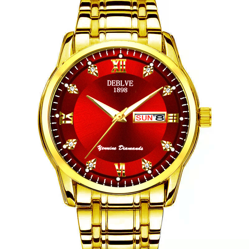 Mode Alliage Ceinture en acier imperméable Lumineux hommes double calendrier montre