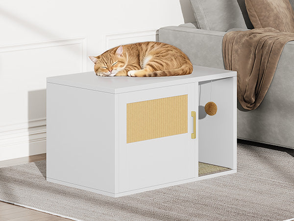 Cat Litter Box Cabinet multifonctionnel blanc moderne Maison de chat Salle de toilettes Table d'extrémité pour Bedro