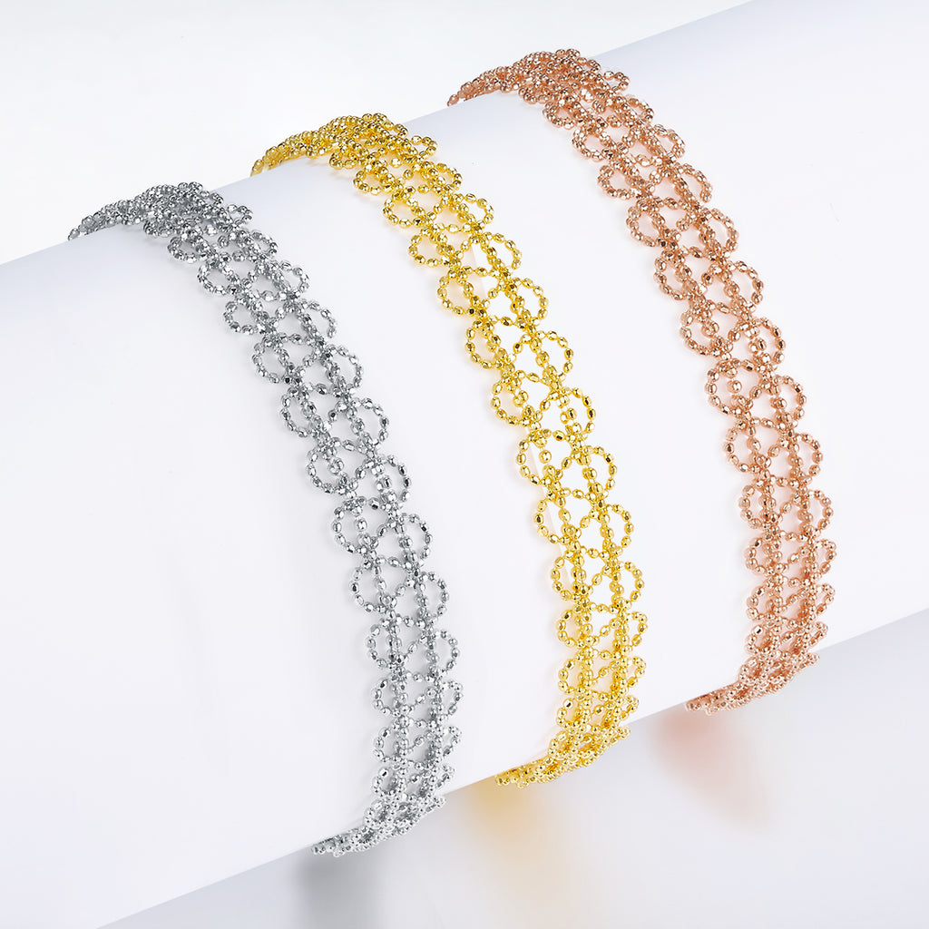 S925 Argent Sterling Bracelet de lien de cercle creux pour les femmes 18,5cm réglable 9,0mm Largeur L