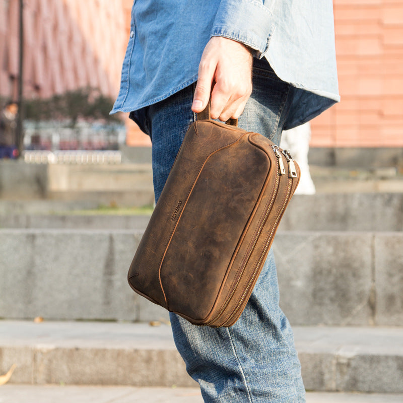 Clutch en cuir véritable pour hommes Vintage Première couche