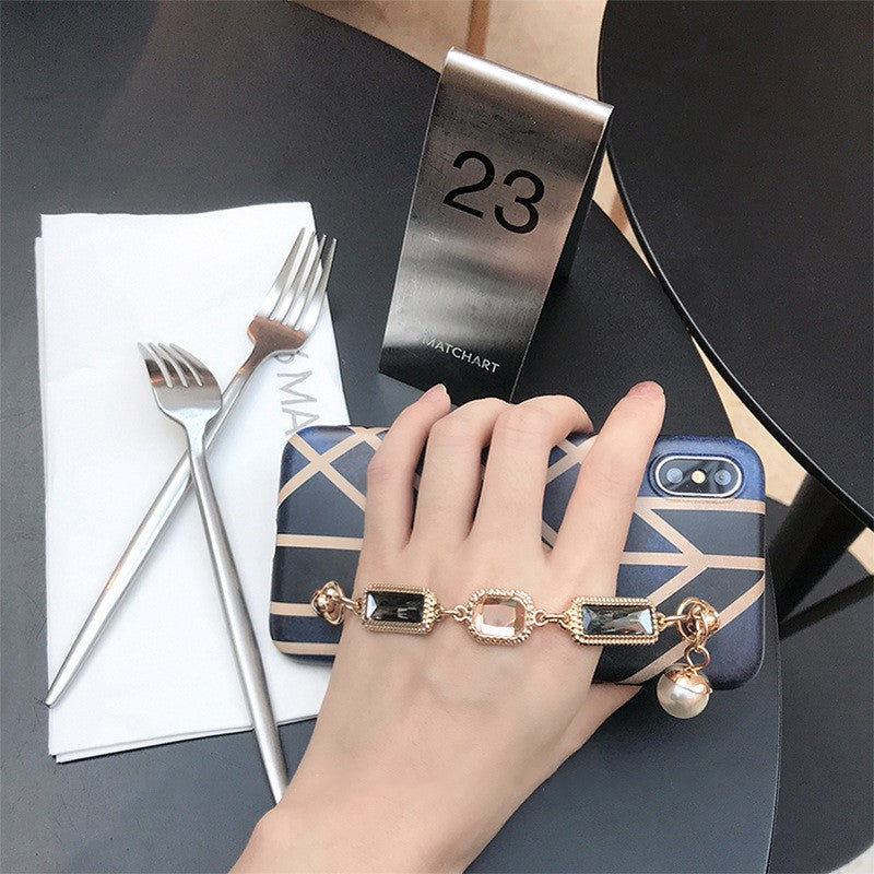 Boîtier de téléphone de bracelet en strass rhombus géométrique
