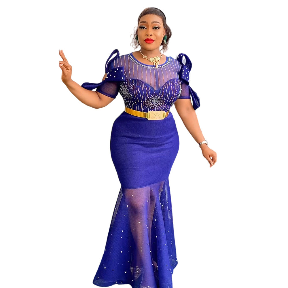 Perles de diamant brodées lourdes pour femmes Banquet de nuit léger robe de soirée de luxe