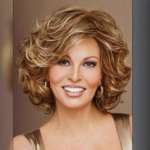 Femmes Short Curly Wig Middle Part style pear-cut Couleur dorée