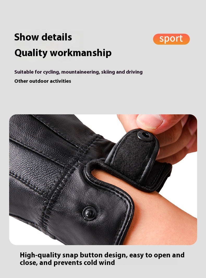 Gants en cuir véritable pour les hommes et les femmes L'automne et l'hiver revêtus de polaire