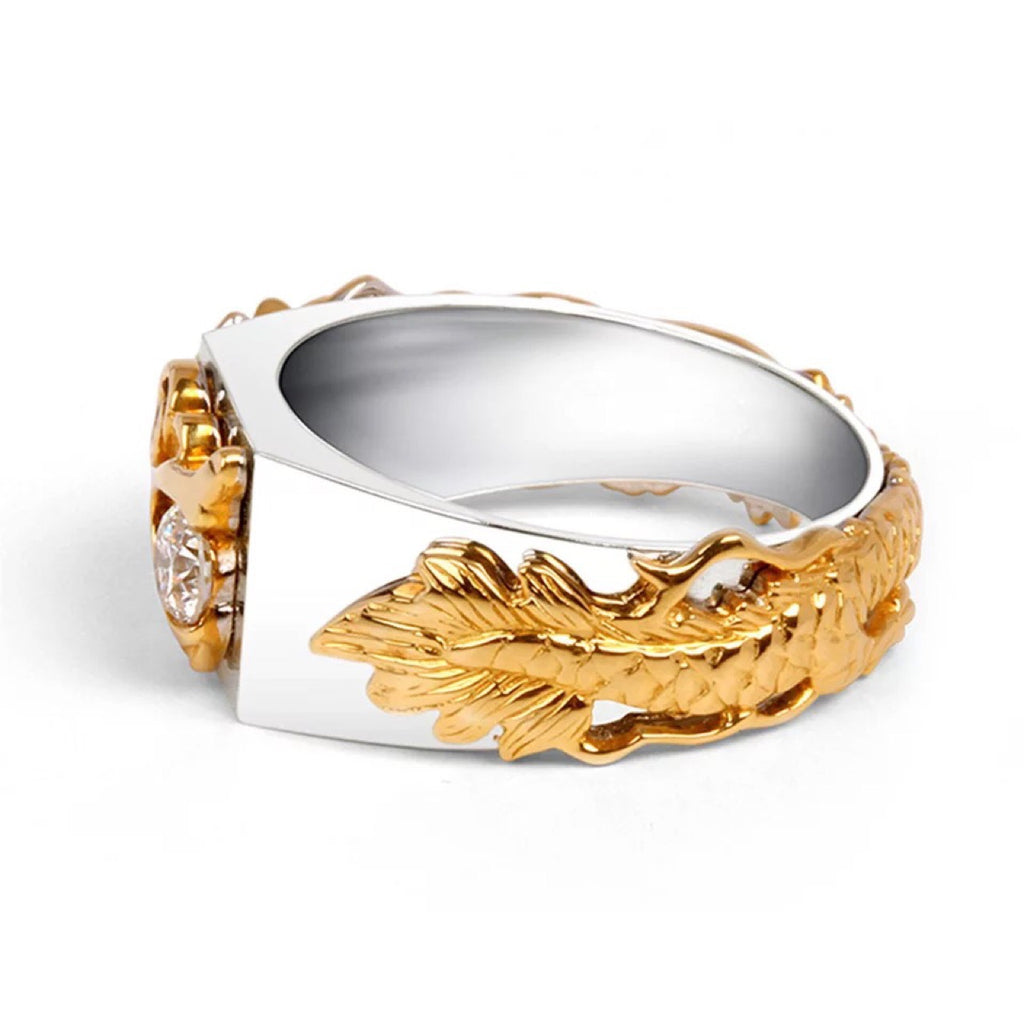 Dominateur homme Dragon Pattern Deux couleurs Zircon Strass Ring Mode Punk Hip Hop