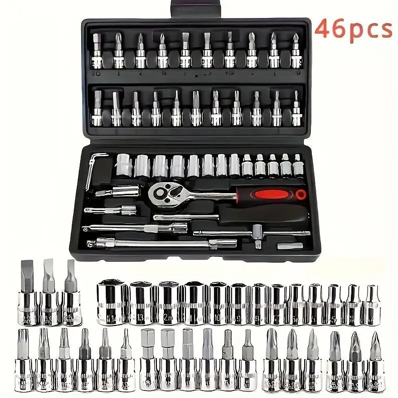 46Pcs métrique Socket 1 4 HSS Drive Ratchet Bit Set clé Torx Hex Tool Kit Case