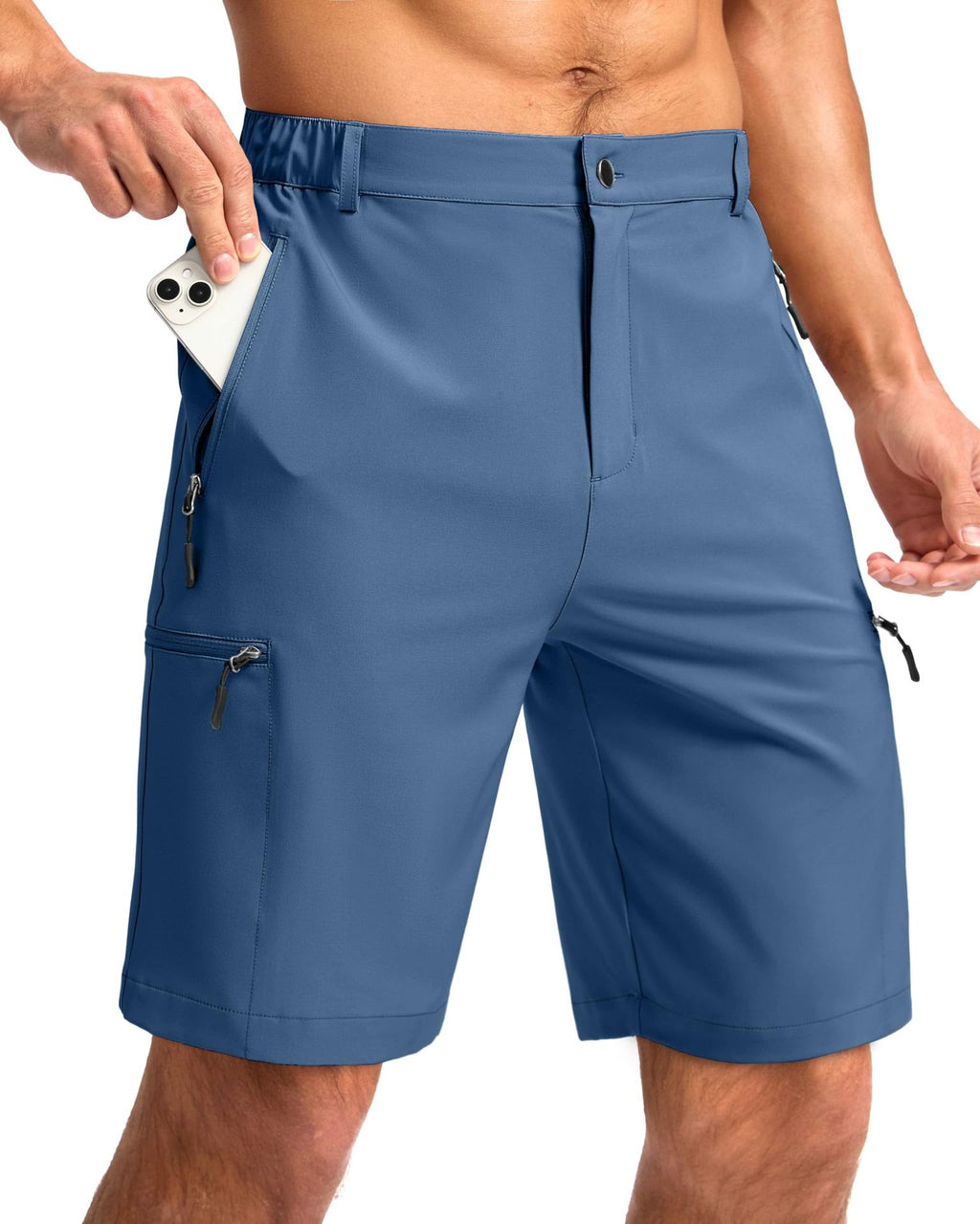 Cargo Shorts homme Multi poches zippées Elastic Waist Quick Dry 2 Couleurs Randonnée en plein air