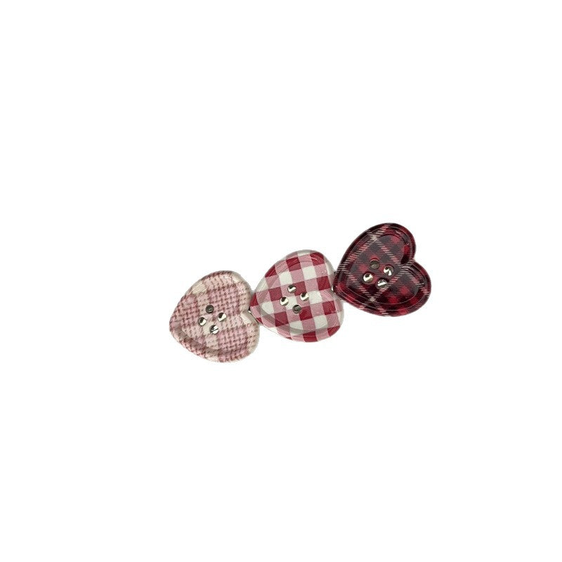 Clip de cheveux doux à bouton de coeur en Plaid