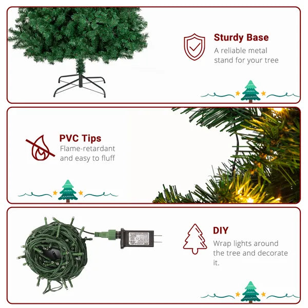 FCH 6ft matériau PVC bricolage 150 lumières couleur chaude 8 modes 1050 branches arbre de Noël vert