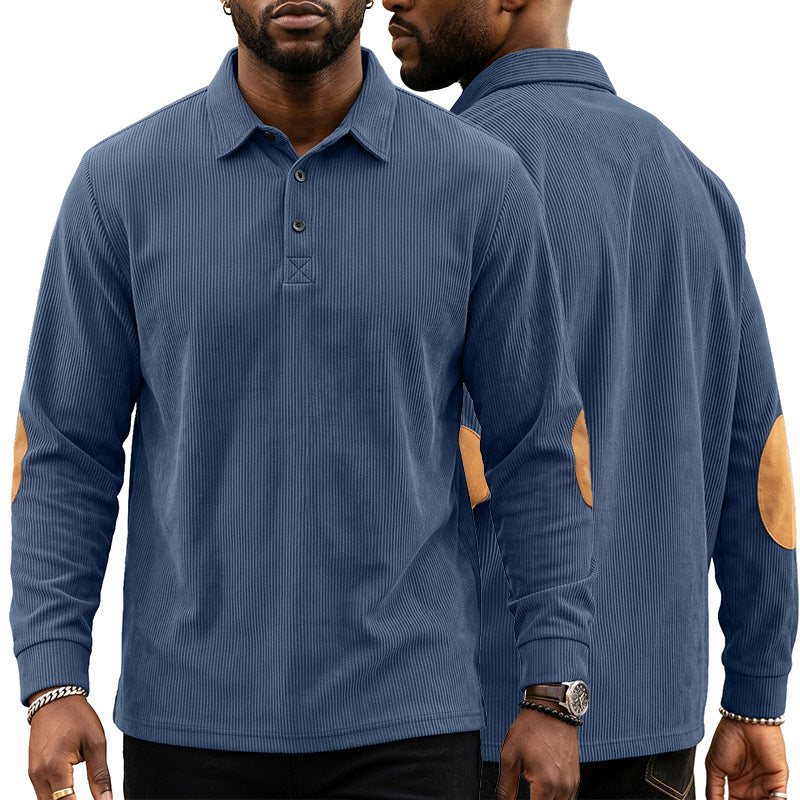 Homme Corduroy Sweatshirt avec une fermeture devant bouton et lapel
