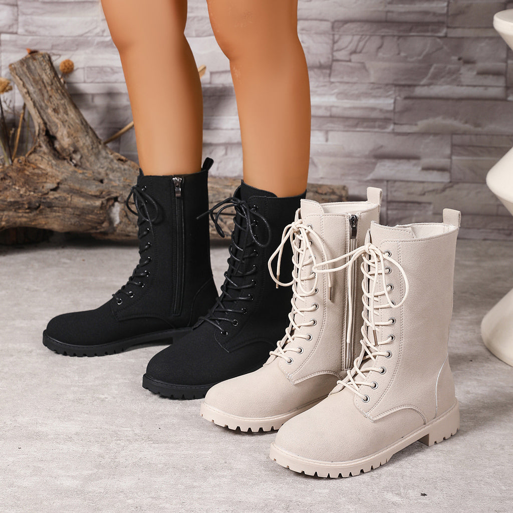 Bottes pour femmes à talons carrés Grand orteil rond Martin Bottes