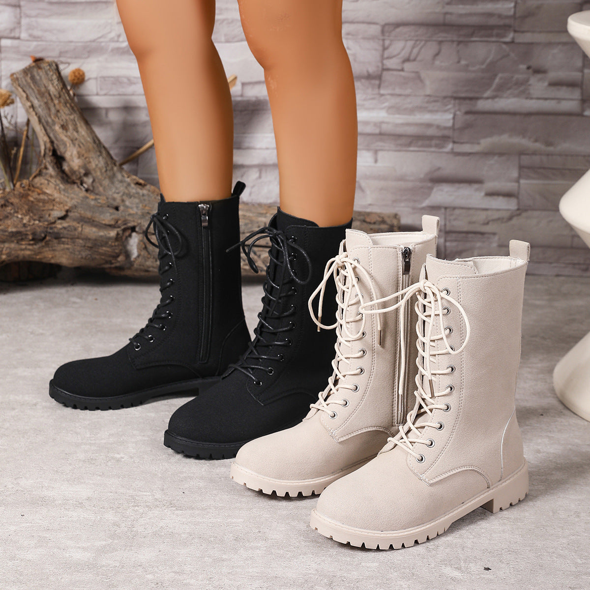 Bottes pour femmes à talons carrés Grand orteil rond Martin Bottes