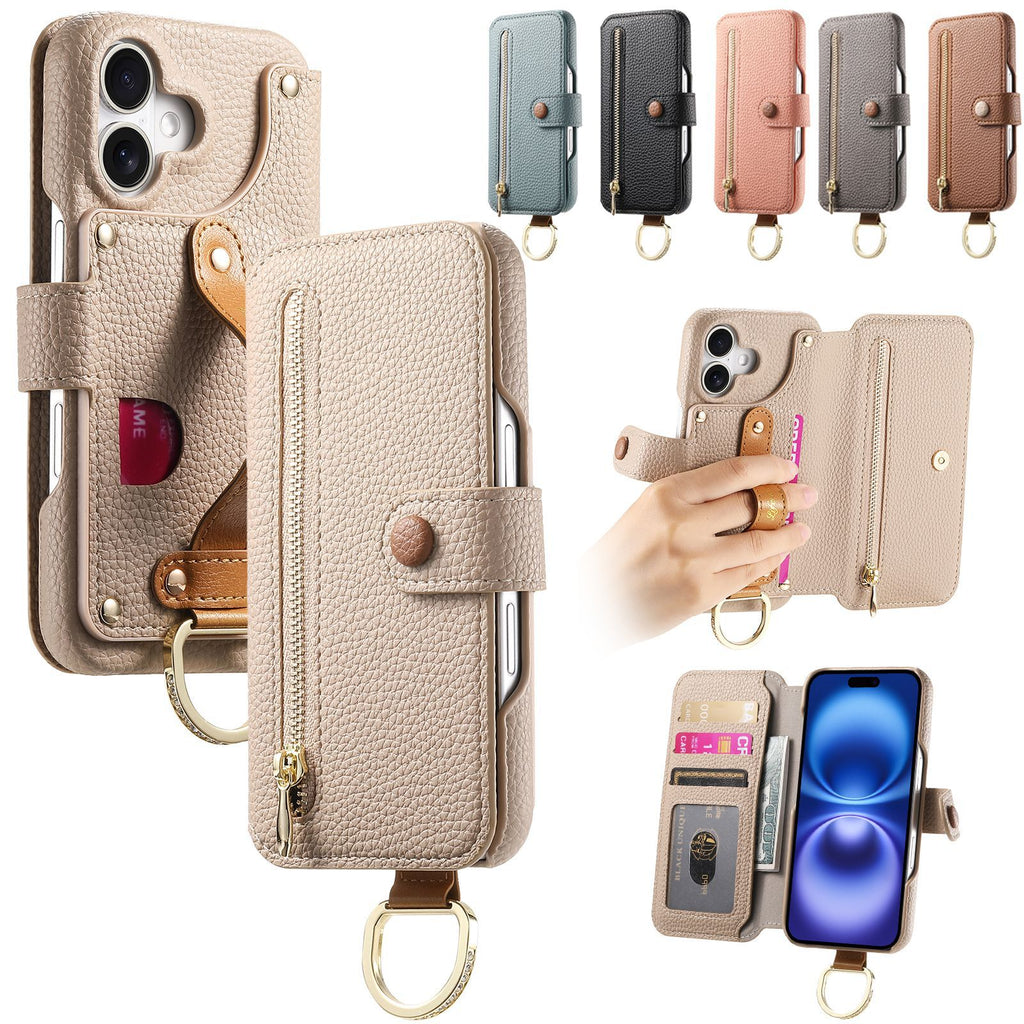 Litchi cuir de grain dos collant Flip téléphone en cuir Case