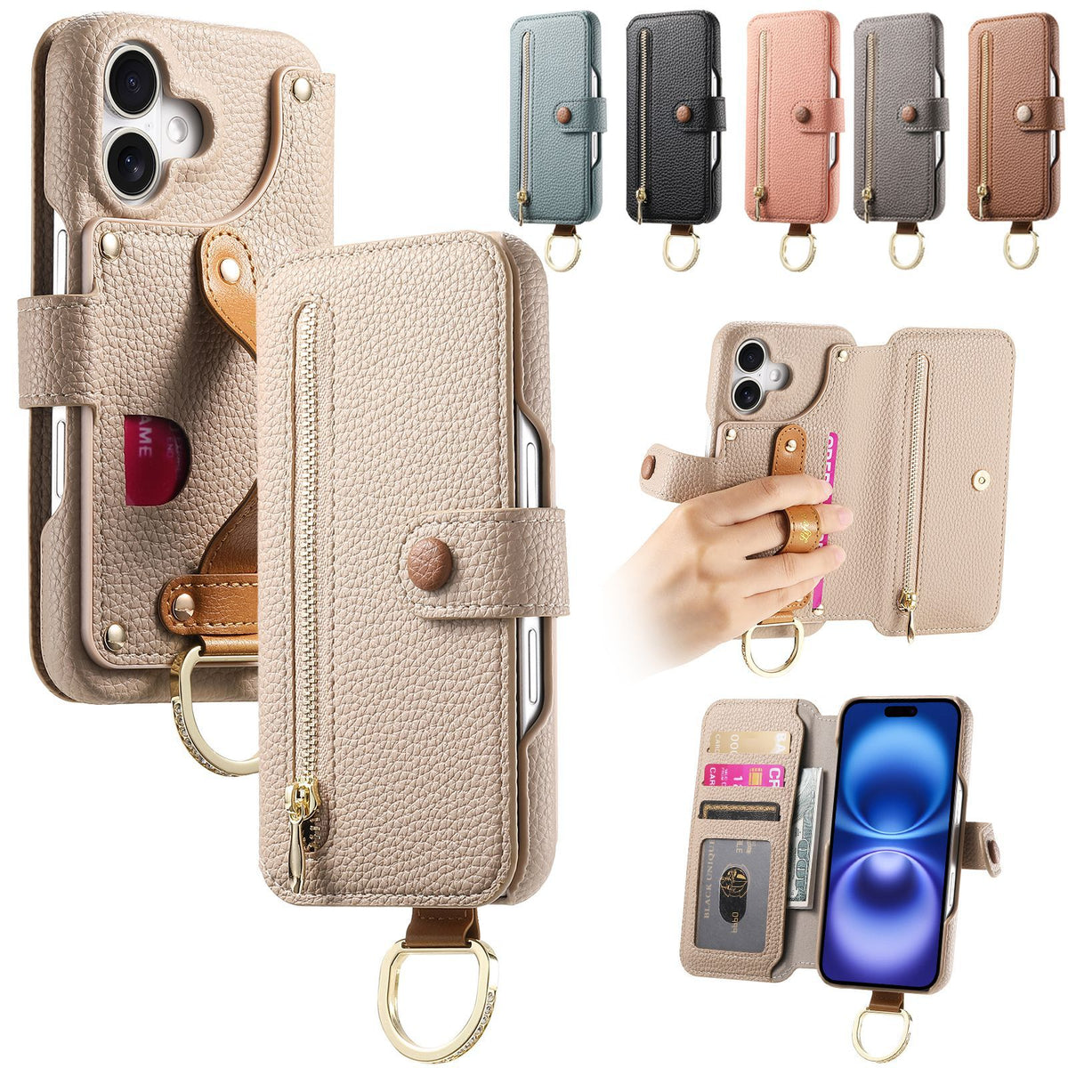 Litchi cuir de grain dos collant Flip téléphone en cuir Case