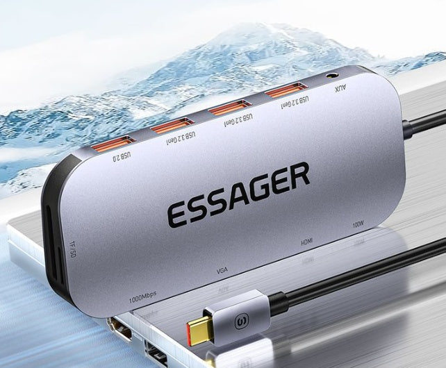 11-en-1 Expansion Dock Typ-c HUB Multi-fonctions Gigabit Port Câble Seperater