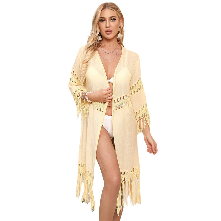 Crochet à la main Cardigan pointure Tassel Loose Beach Cover-up
