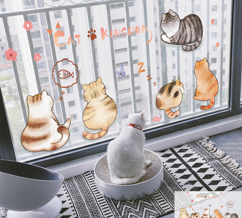 Stickers Armoire Cat Cartoon Stickers Décoration de chambre Créative Stickers Mur Litter Cat