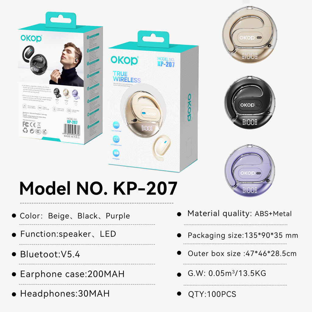 KP-207 Modèle sportif OWS Bluetooth d'écouteurs d'oreilles avec affichage numérique Non