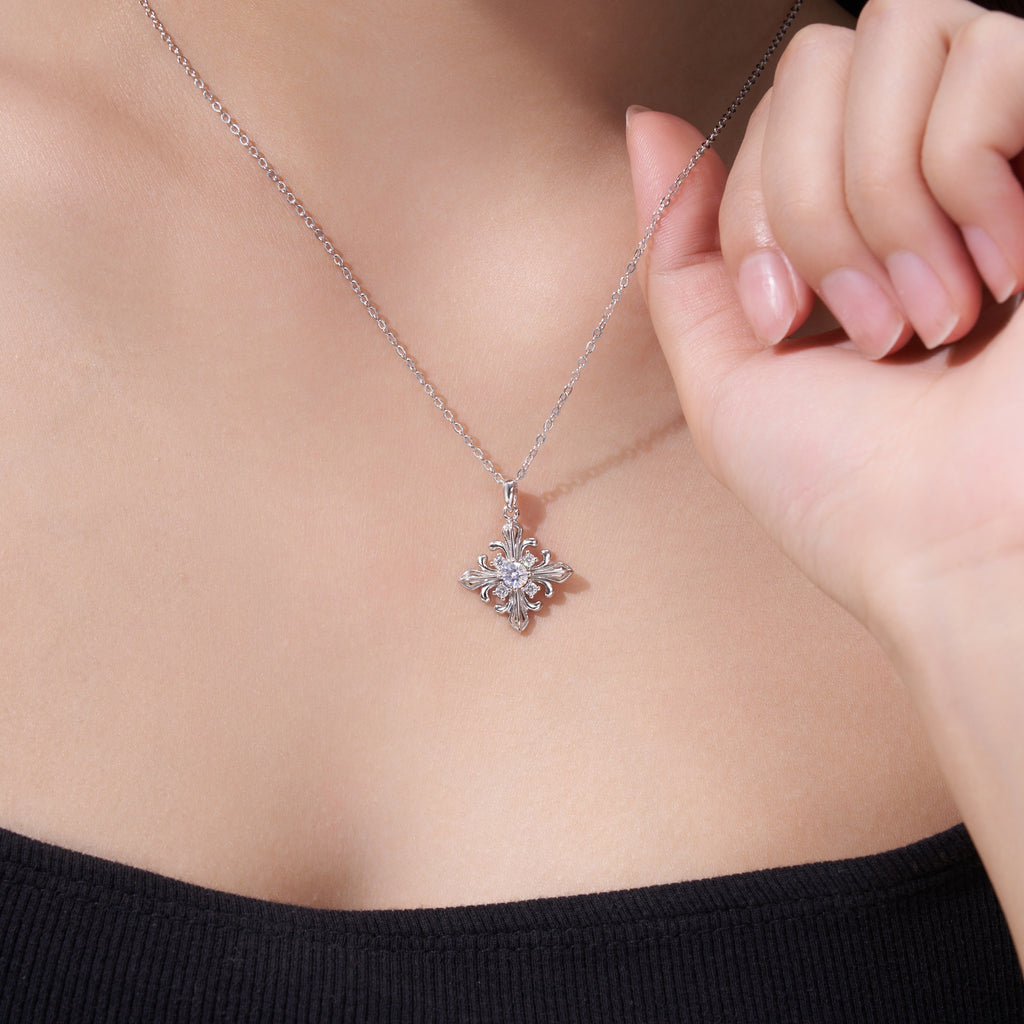 S925 Argent Sterling 0.3ct D Couleur VVS1 Moissanite Croix Pendentif Fleur Collier 40cm Plat