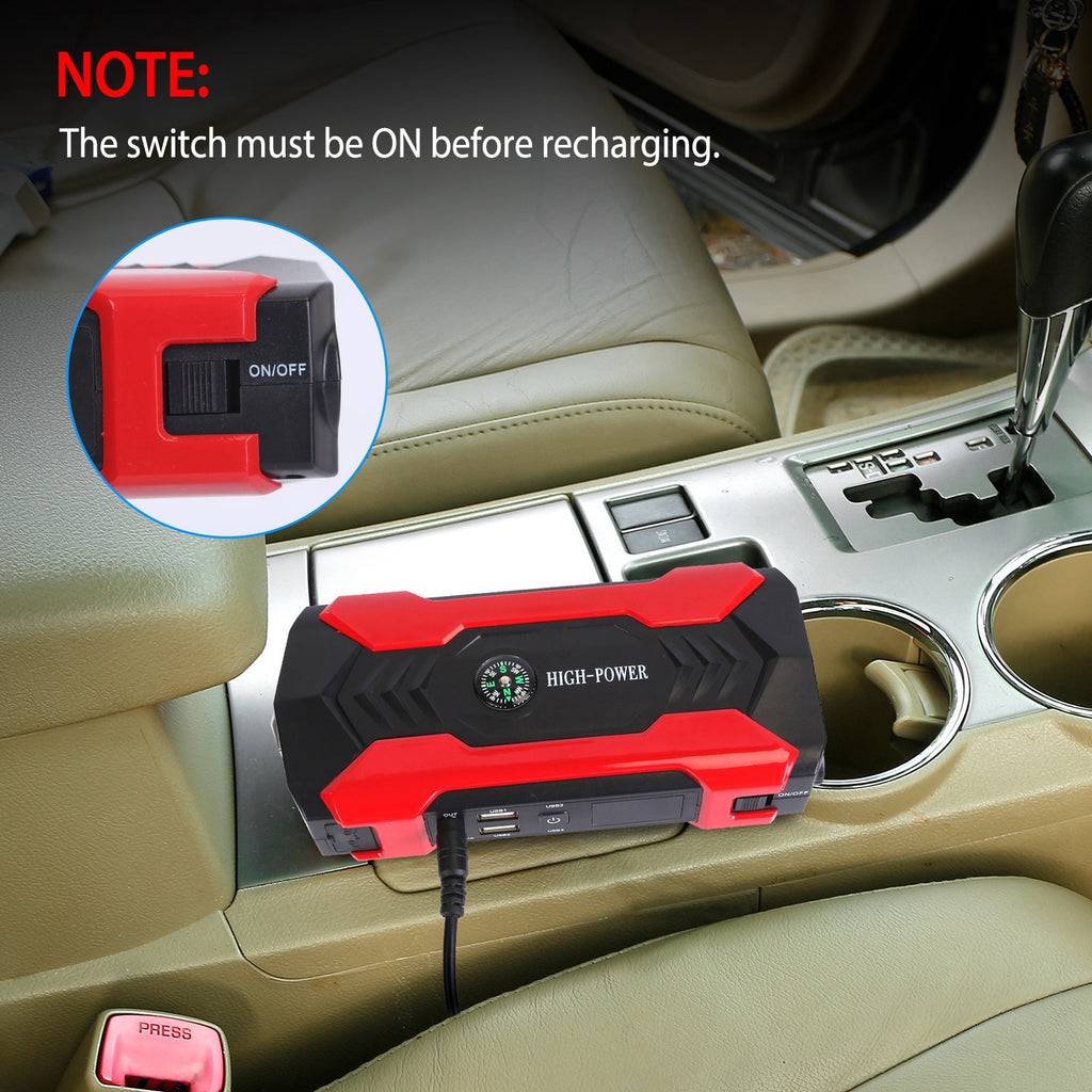 Auto Jump Starter Booster 800A Peak 28000mAh 12V Chargeur de batterie jusqu'à 6,0L Gaz ou 3,0L Die