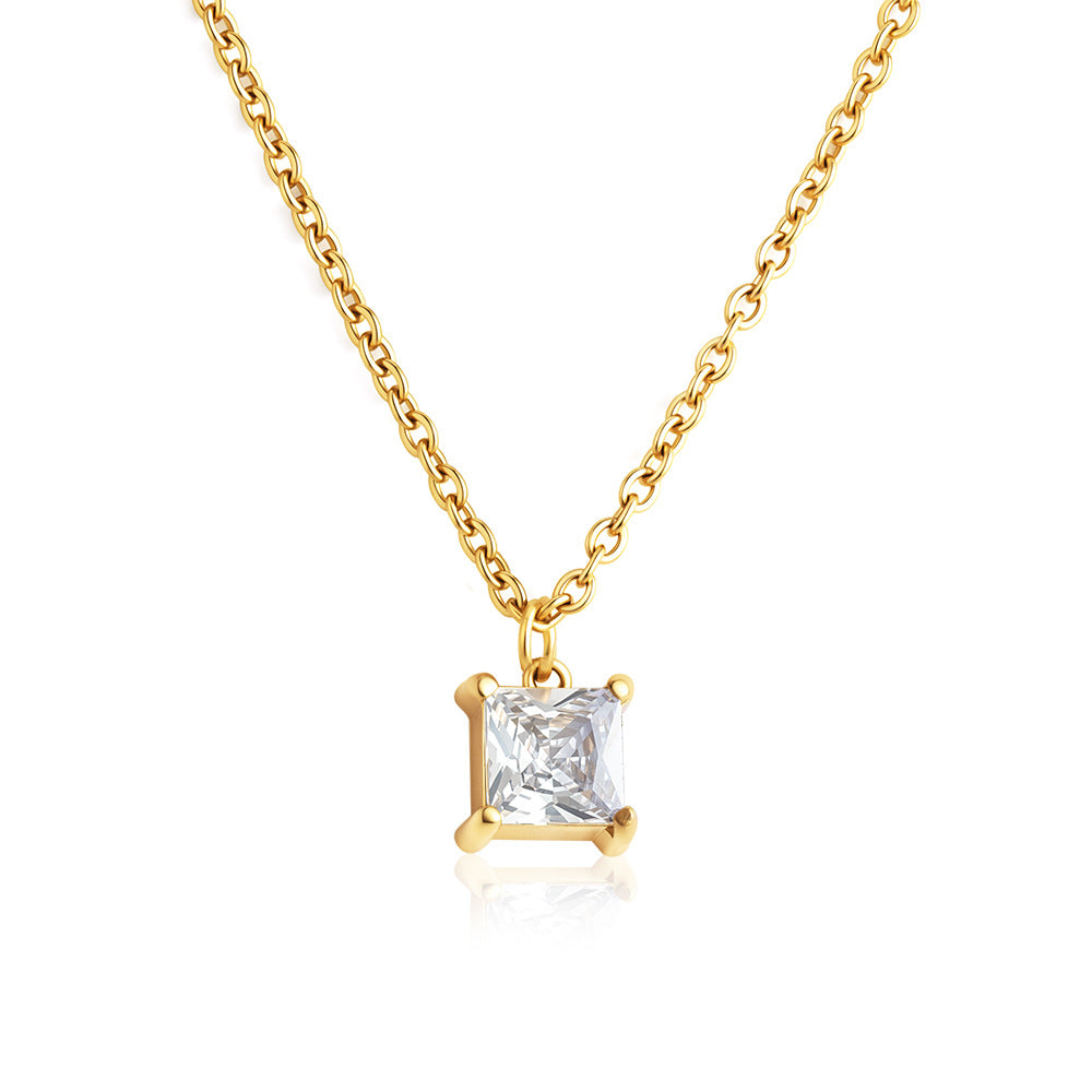 Collier de Zircon en acier inoxydable plaqué or 18K avec finition luxueuse